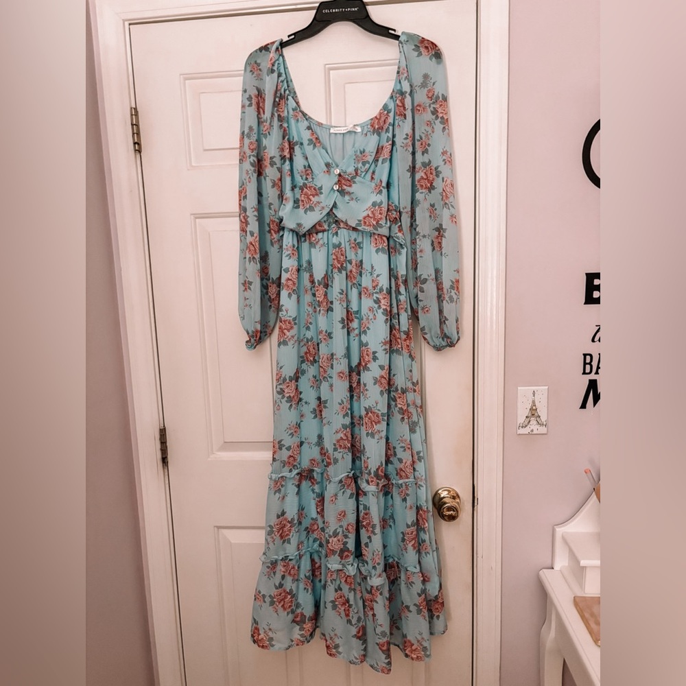 Altar'd State Floral Long Sleeve Dress - Blue and Pink Spring